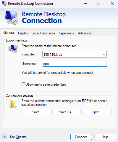 RDP connection attempt failing with connection timed out error before security list rules were added